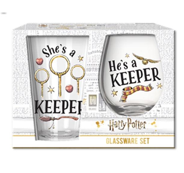 Harry Potter - She's / He's a Keeper 2pc Stemless Glass Set