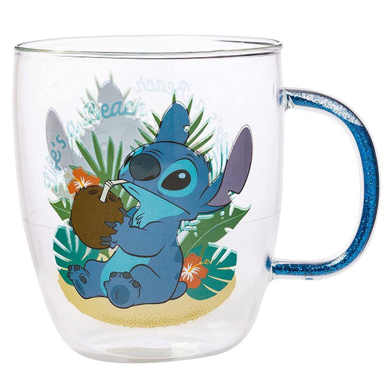 Lilo and Stitch Lifes a Beach 14oz Glitter Handle Glass Mug